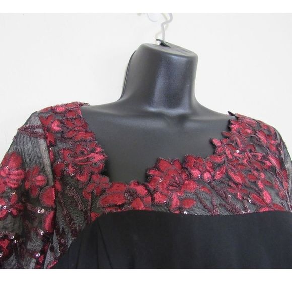 CARMEN MARC VALVO INFUSION Crepe Long Gown Black burgundy 6 - Picture 7 of 11